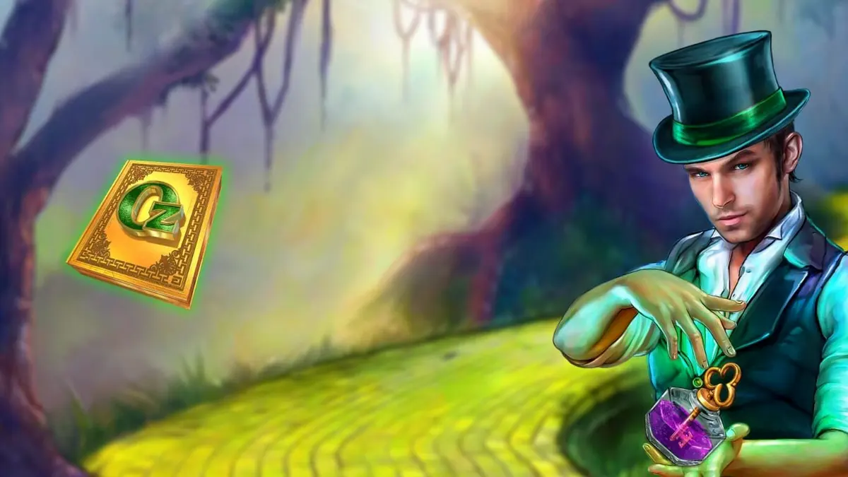 Interface mágica do slot Book of Oz Magic 5 Power Combo com elementos de fantasia